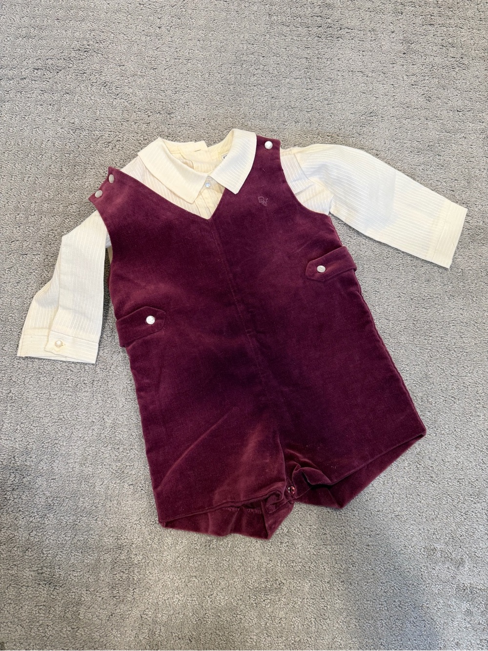 Christian Dior Burgundy Baby Romper with Cream Shirt